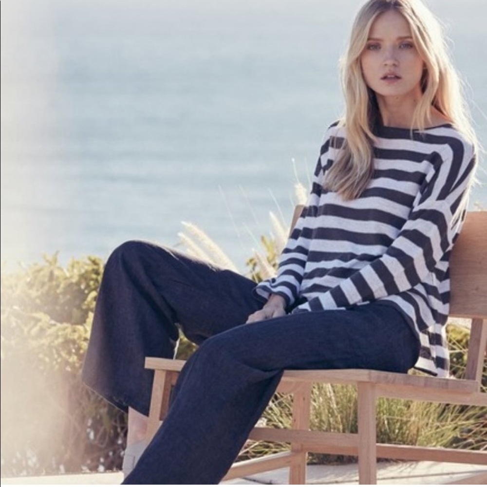 Eileen Fisher Black and White Striped Crewneck Sweater
